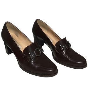 Calico Oxford Slip On Shoes Dark Brown Leather Metal detail C-kick up Sz 7M